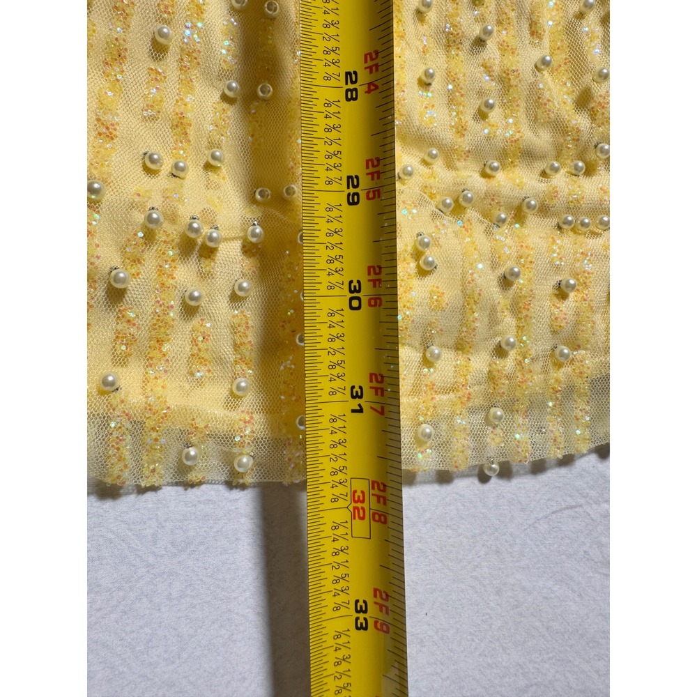 Oh Polly Yellow Pearl Sequin Mesh Mini Dress Spaghetti Strap Bodycon US 2 new - Picture 6 of 9